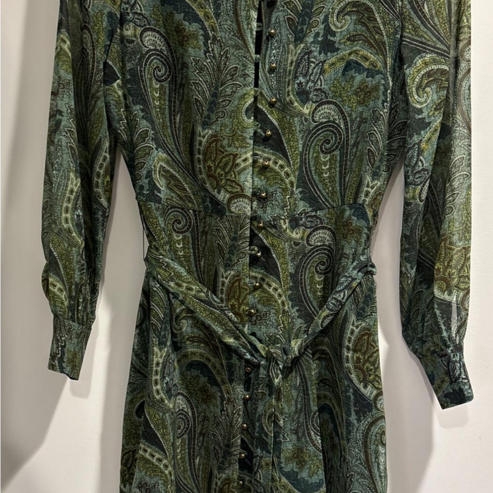 Green Paisley Button-Up Dress